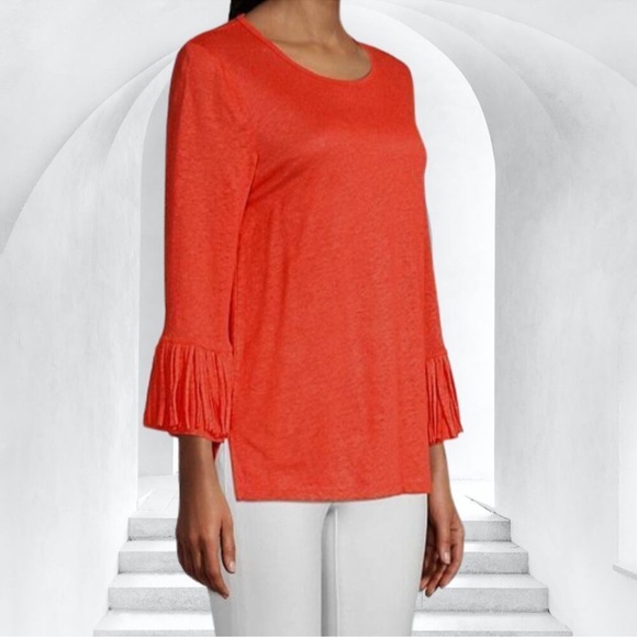 Kobi Halperin Red Orange Fringe Sleeve Top Small - Picture 6 of 6